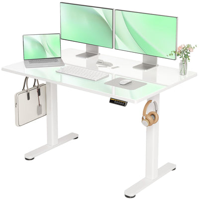 Claiks Glass Standing Desk, Electric Standing Desk Adjustable Height, 48 Inch Adjustable Stand Up Desk, Quick Install Home Office Computer Desk, Supter White