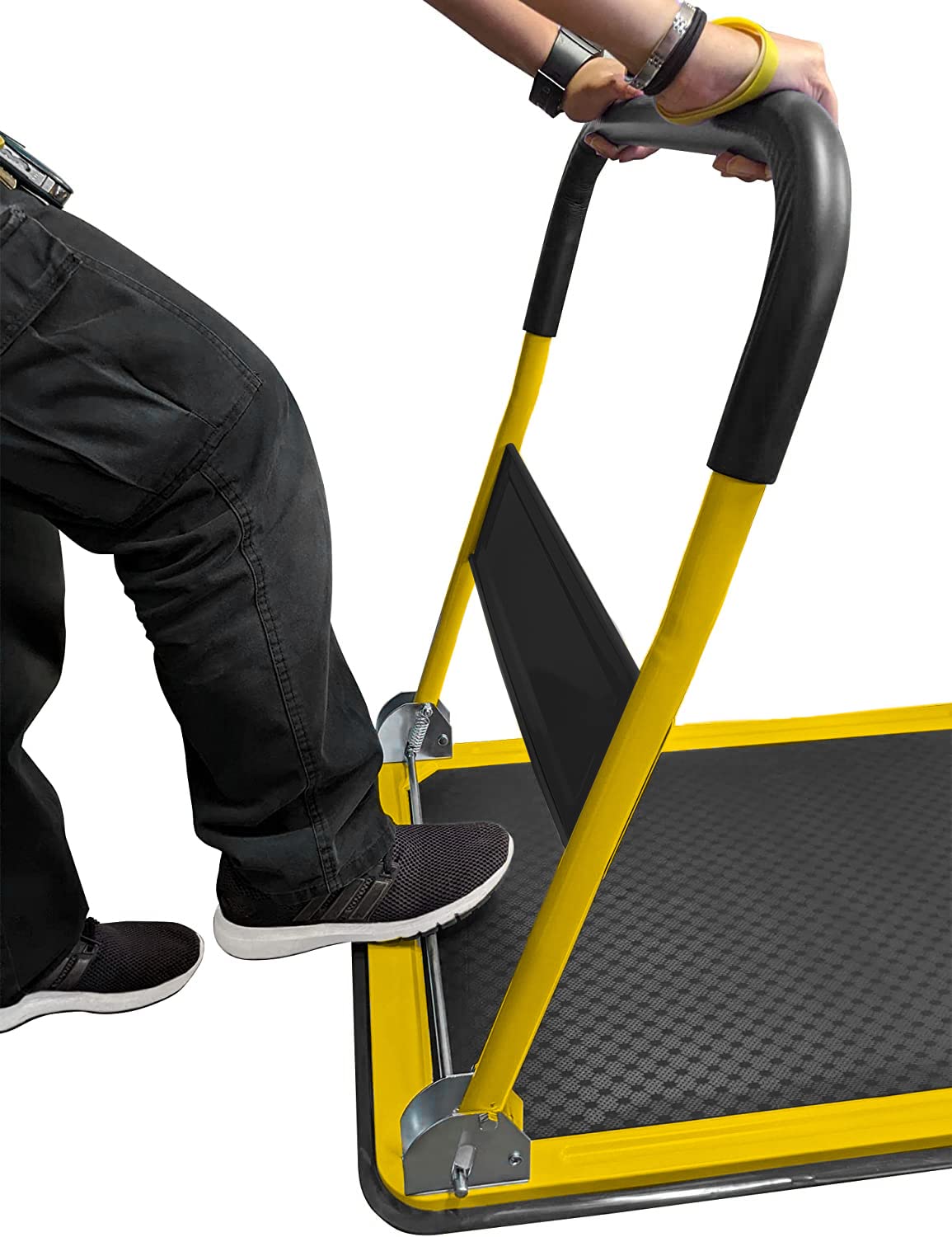 Upgraded Foldable Push Cart Dolly | 330 lbs. Capacity Moving Platform Hand Truck | Heavy Duty Space Saving Collapsible | Swivel Push Handle Flat Bed Wagon - Yellow Lifetime Appliance Parts