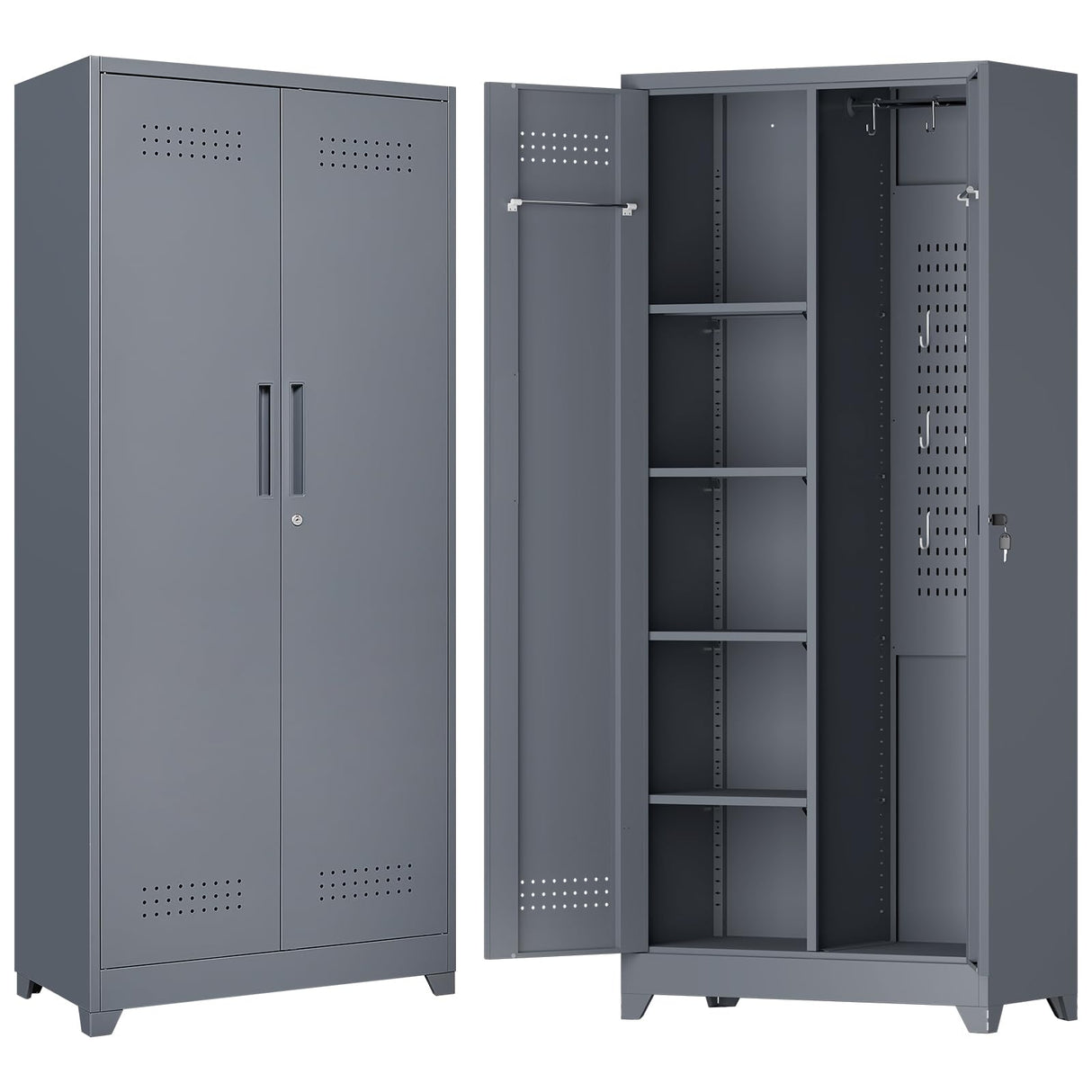 STEELIST 73" H Utility Storage Cabinet, Tall Cabinet with Doors and Shelves, File Cabinet with Pegboard, Heavy Duty Garage Storage Cabinets for Home Office, School, Basement, Gym STEELIST