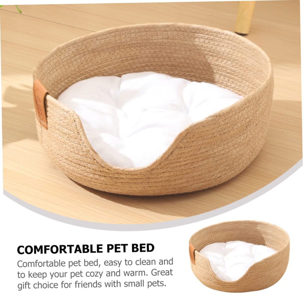 PATKAW Straw Nest Cat Bed Washable Pet Beds for Small Dogs Summer Dog Bed Puppy Beds Cat Basket Bed Cat Sleeping Supply Weaving Pet Bed Pet Sleeping Bed Cool Cattail Grass Indoor Cat PATKAW