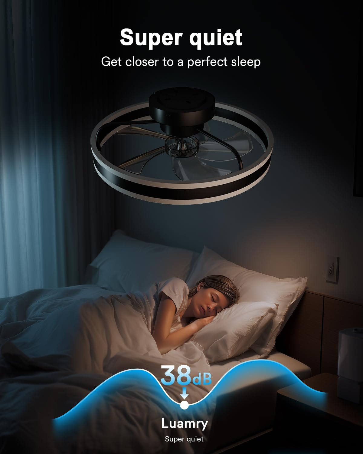 Lumary Smart WiFi Ceiling Fans with Lights, RGBAI Flush Mount Ceiling Fans with Lights and Remote, Dual Lighting Mode Modern LED Low Profile Ceiling Fan for Bedroom Works with Alexa Google, 20in Black Lumary