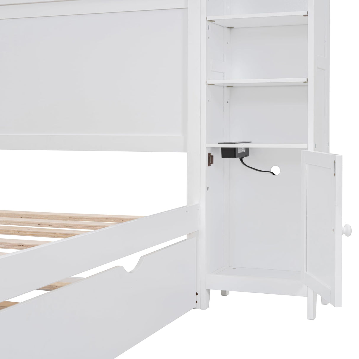 Full Storage Bed with Bookcase Headboard, Full Size Platform Bed with Trundle and 2 Storage Drawers, Solid Wood Full Size Bed Frame with Cabinet and Bookshelf, No Box Spring Needed - White Harper & Bright Designs
