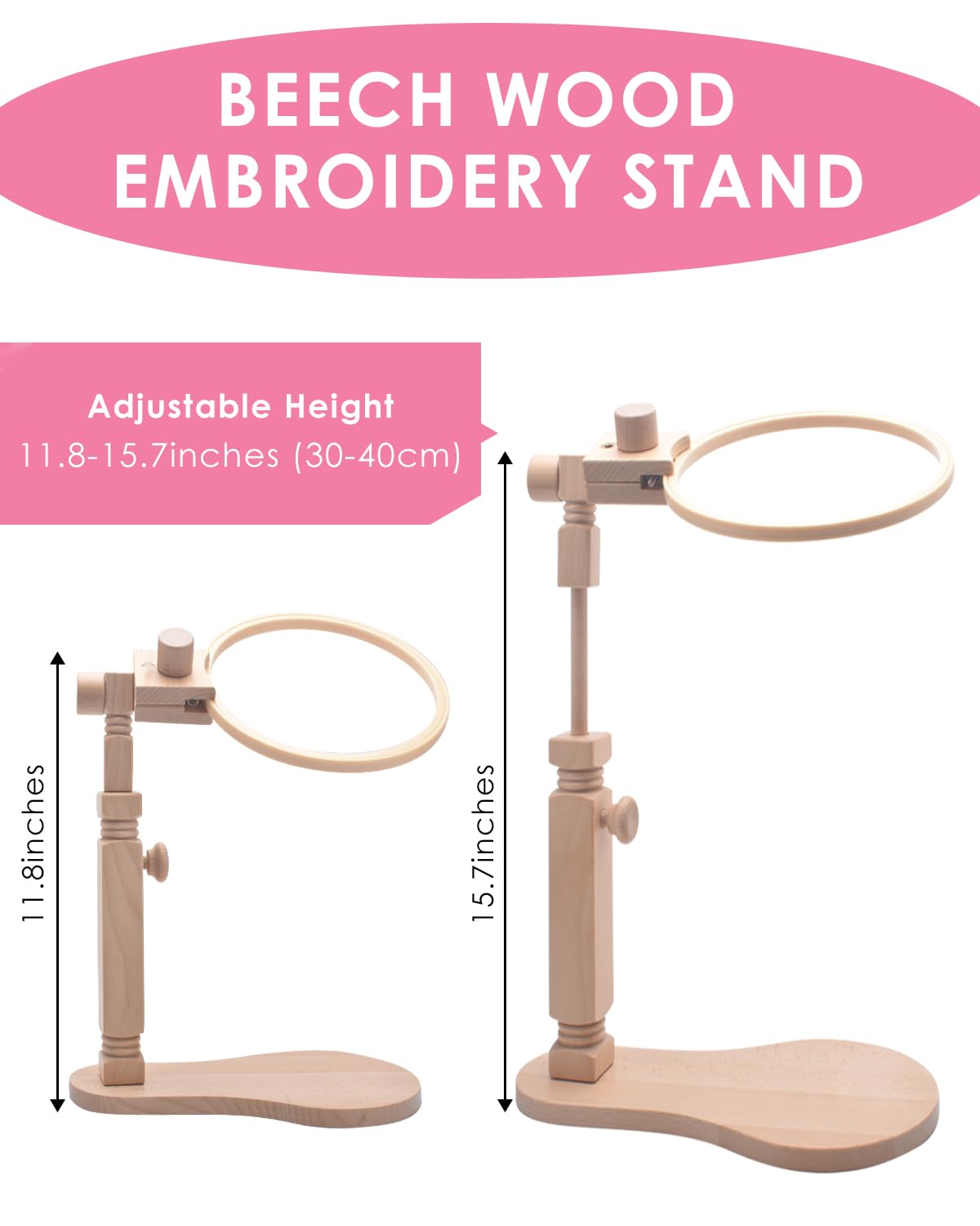 TINDTOP Beech Wood Embroidery Hoop Stand, with 3pcs Embroidery Hoops (3inch + 6inch + 8inch), Adjustable Rotated Wooden Embroidery Hoop Holder for Cross Stitch and Embroidery Projects TINDTOP