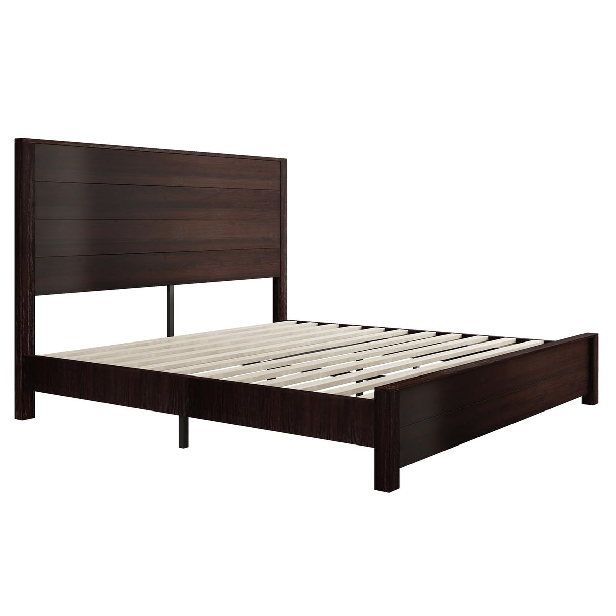 amerlife King Size 51.2" Wood Bed Frame, Rustic Platform Bed with Spliced Headboard, Wood Slats Support/Noiseless/Dark Brown/No Box Spring Needed amerlife