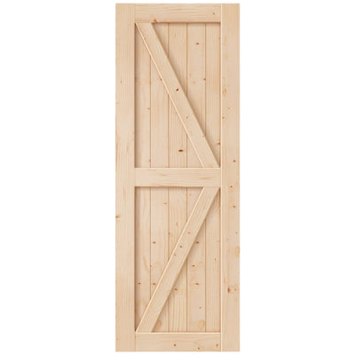 EaseLife 32in x 84in Sliding Barn Wood Door,Interior Doors,DIY Assemblely,Solid Natural Spruce Panelled Slab,Easy Install,Apply to Rooms & Storage Closet,K-Frame