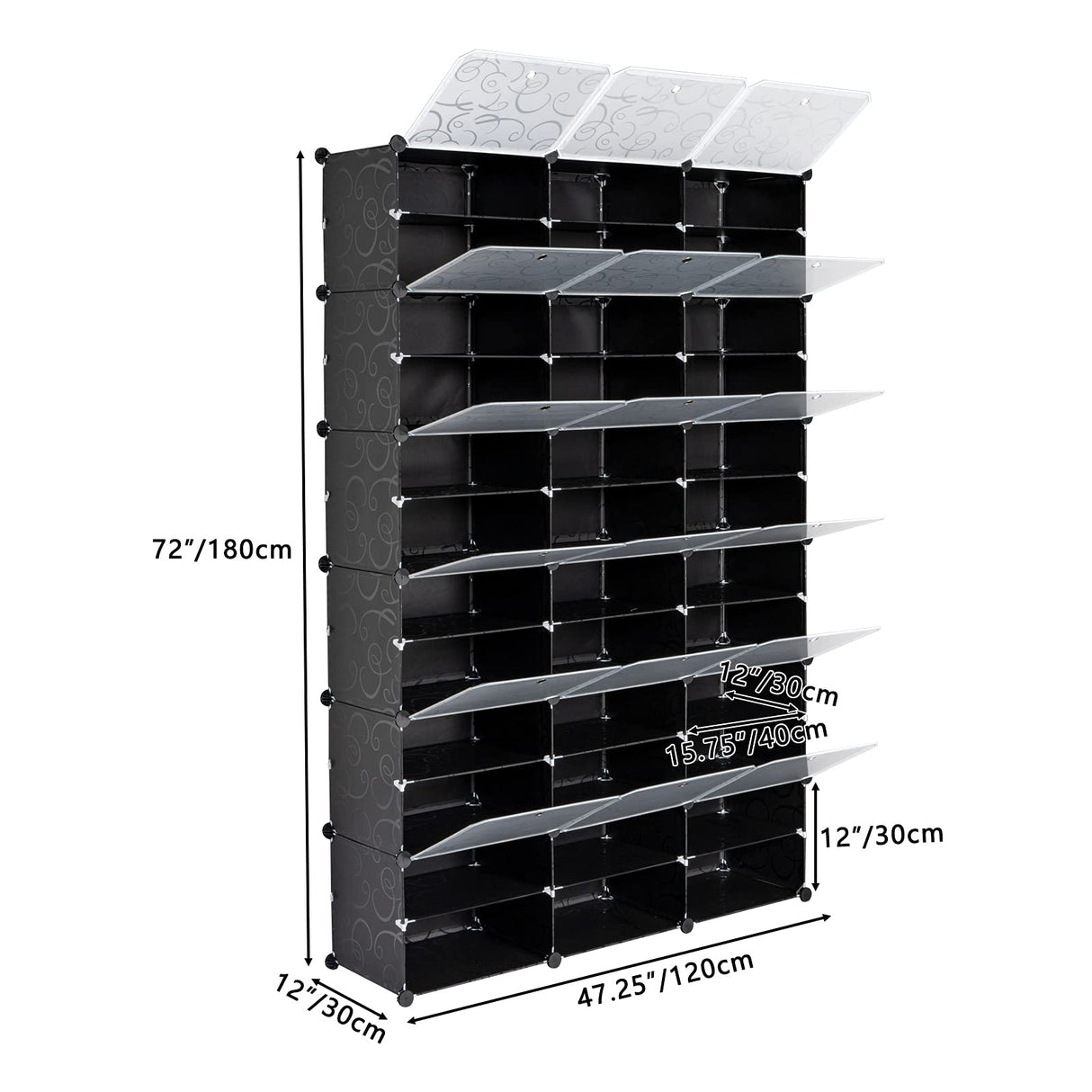 Generic 12-Tier Portable 72 Pair Shoe Rack Organizer 36 Grids Tower Shelf Storage Cabinet Stand Expandable for Heels, Boots, Slippers (Black) Generic