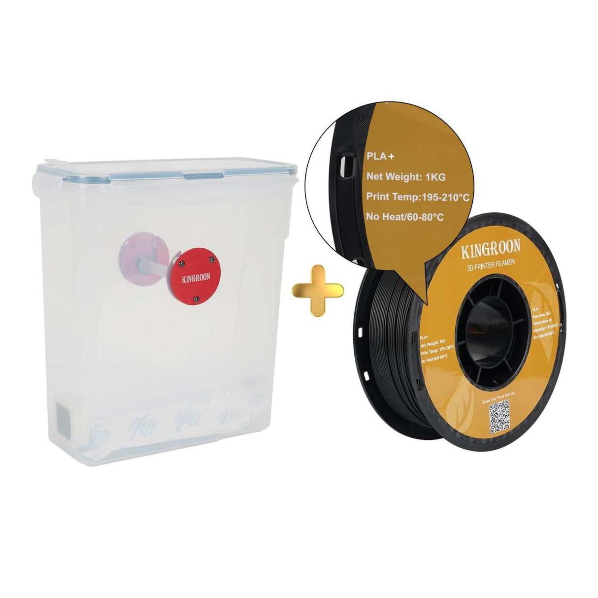 Kingroon Filament Dryer Box with PLA+ Black Filament, 3D Printer Filament Dry Box Keeping Filament Dry During 3D Printing 4L Compatible with 0.5/1KG PLA Filament and PETG TPU ABS Material POJECITY