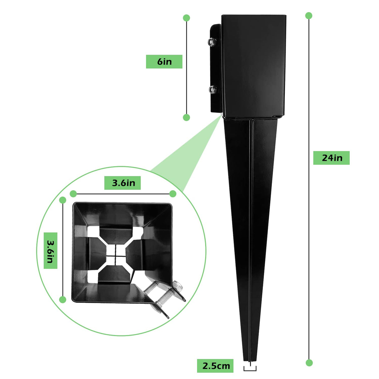 XYADX Fence Post Anchor Ground Spike Heavy Duty Black Powder Coated Fence Stakes Post Base for Mailbox, 24 x 4 x 4 Inches Outer Diameter (Inner Diameter 3.6 x3.6 Inches), Pack of 4 XYADX