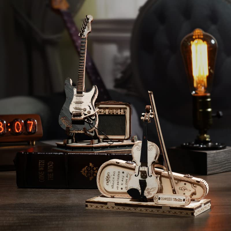 ROKR Wooden 3D Puzzles for Adults Violin, Musical Instrument Model Kit 3D Puzzles for Teens and Kids to Build, Desk Decor/DIY Hobbies/Gifts for Family and Friends (Violin) ROKR