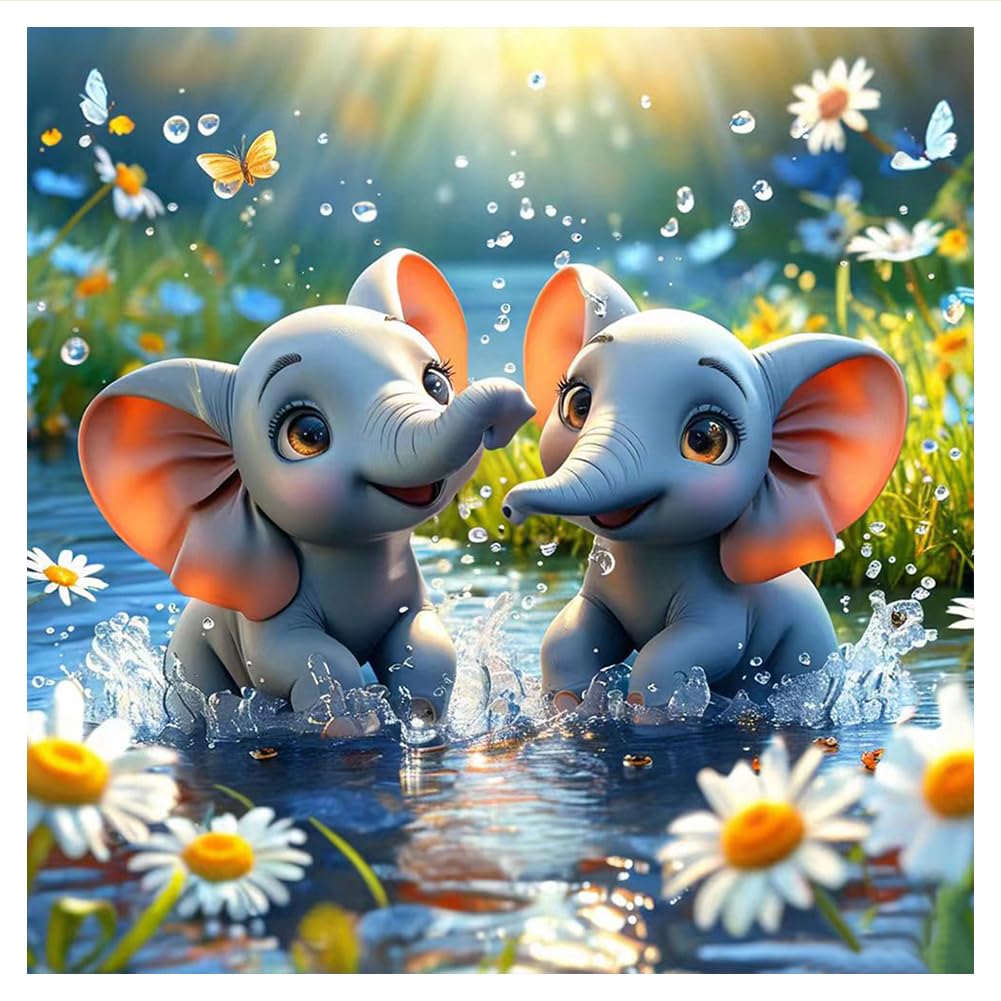 hill froeistung Baby Elephant Diamond Art Painting Kits for Adults, Flowers Diamond Art for Beginners, 5D DIY Full Drill Round Gem Art Craft Home Wall Decor Gift 12x12 inch,Animal hill froeistung