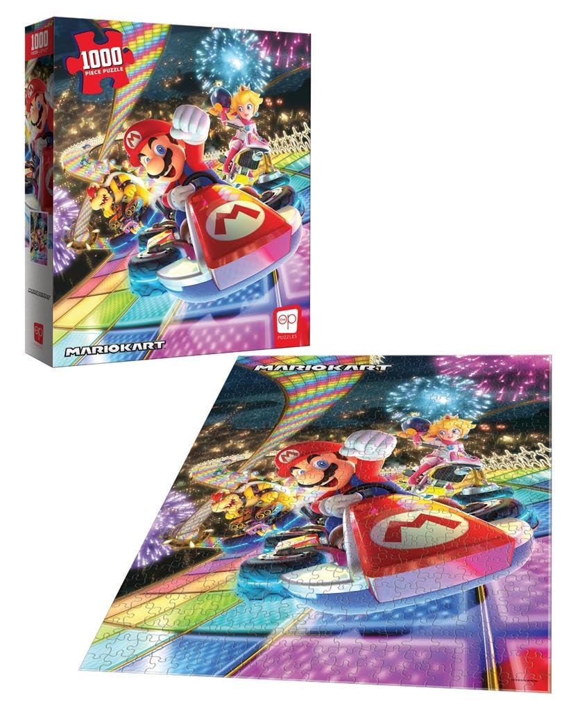 Mario Kart “Rainbow Road” 1,000 Piece Jigsaw Puzzle | Collectible Super Mario Puzzle Artwork Featuring Mario, Princess Peach, and Bowser | Officially-Licensed Nintendo Puzzle & Merchandise USAOPOLY