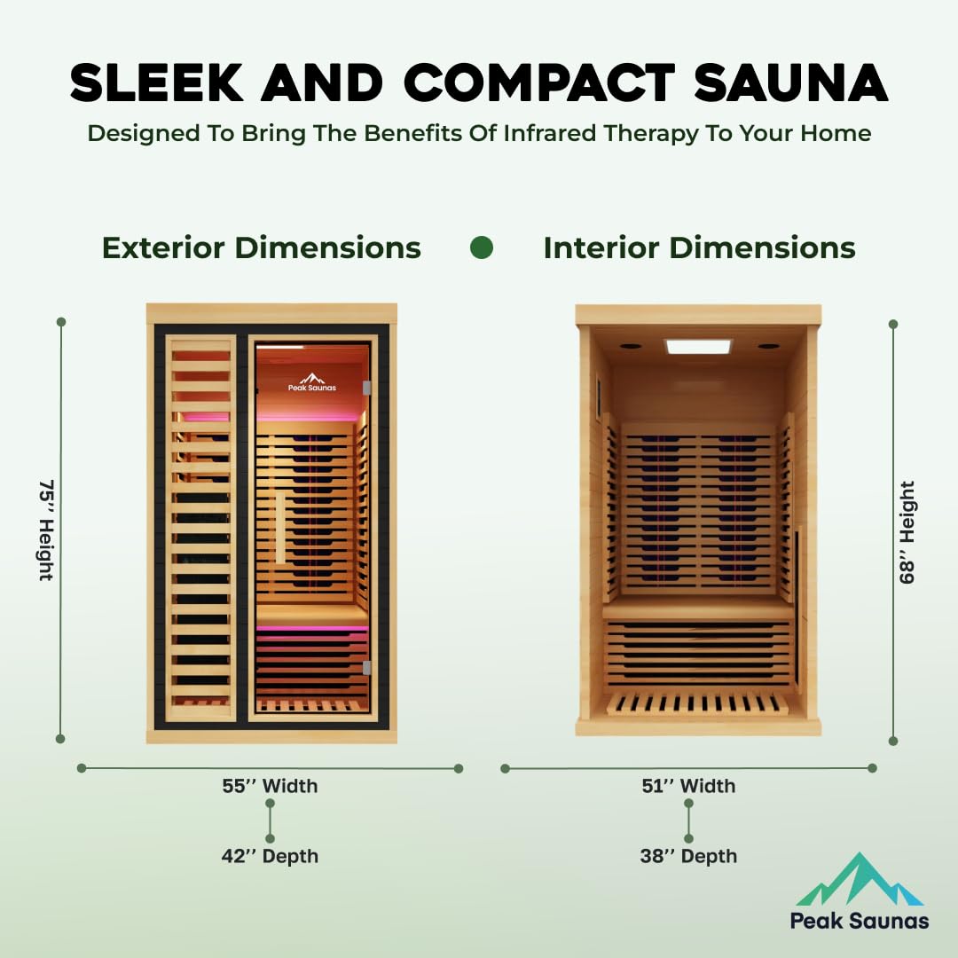 Peak Saunas Shasta 1-Person Full Spectrum Infrared Sauna with XL Medical-Grade Red Light Therapy & Smart WiFi App Control Generic