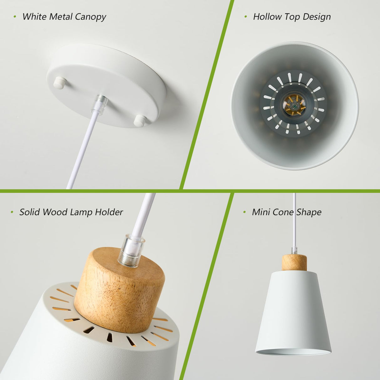 LAMKNVS Mini Pendant Light Fixtures White Wood Pendant Lighting for Kitchen Island 7.87in Cone Modern Ceiling Hanging Lights Hollow Shade Nordic Island Light for Counter, Bar, Hallway LAMKNVS