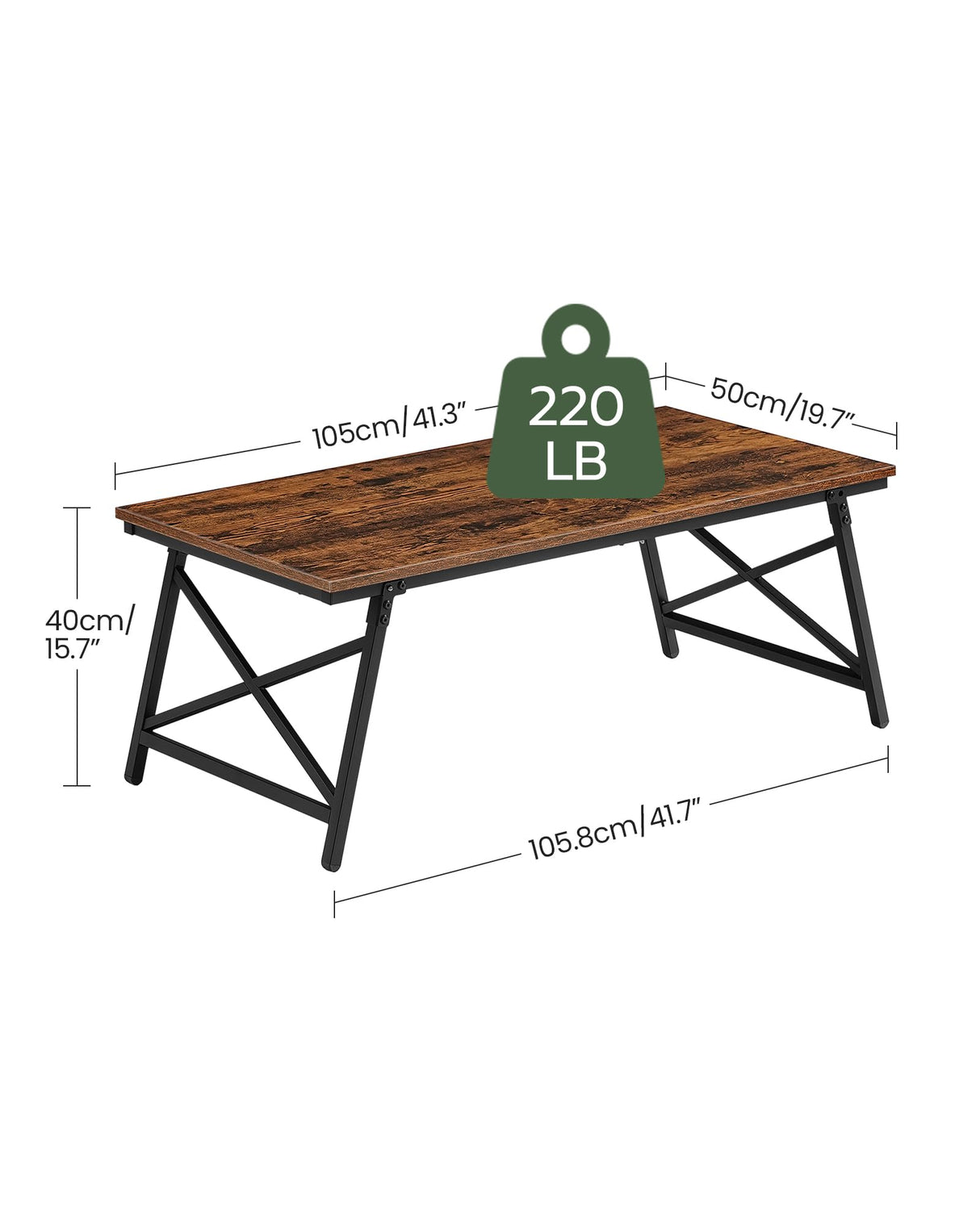 CHOEZON 41.3" Folding Coffee Table with Safety Buckles, Low Coffee Table, Portable Floor Table, for Sitting on The Floor, for Living Room, Bedroom, Balcony, Caravan, Rustic Brown and Black TKF01BF