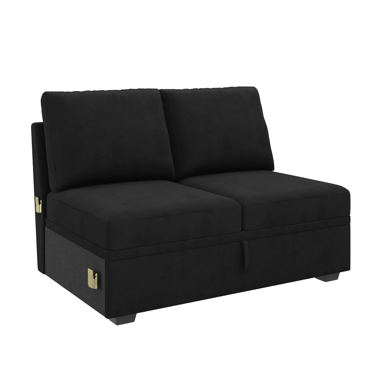 HONBAY Storage Loveseat for Modular Sleeper Sofa with Pull Out Bed, Double Seat with Storage for Couch Bed, Velvet Black HONBAY