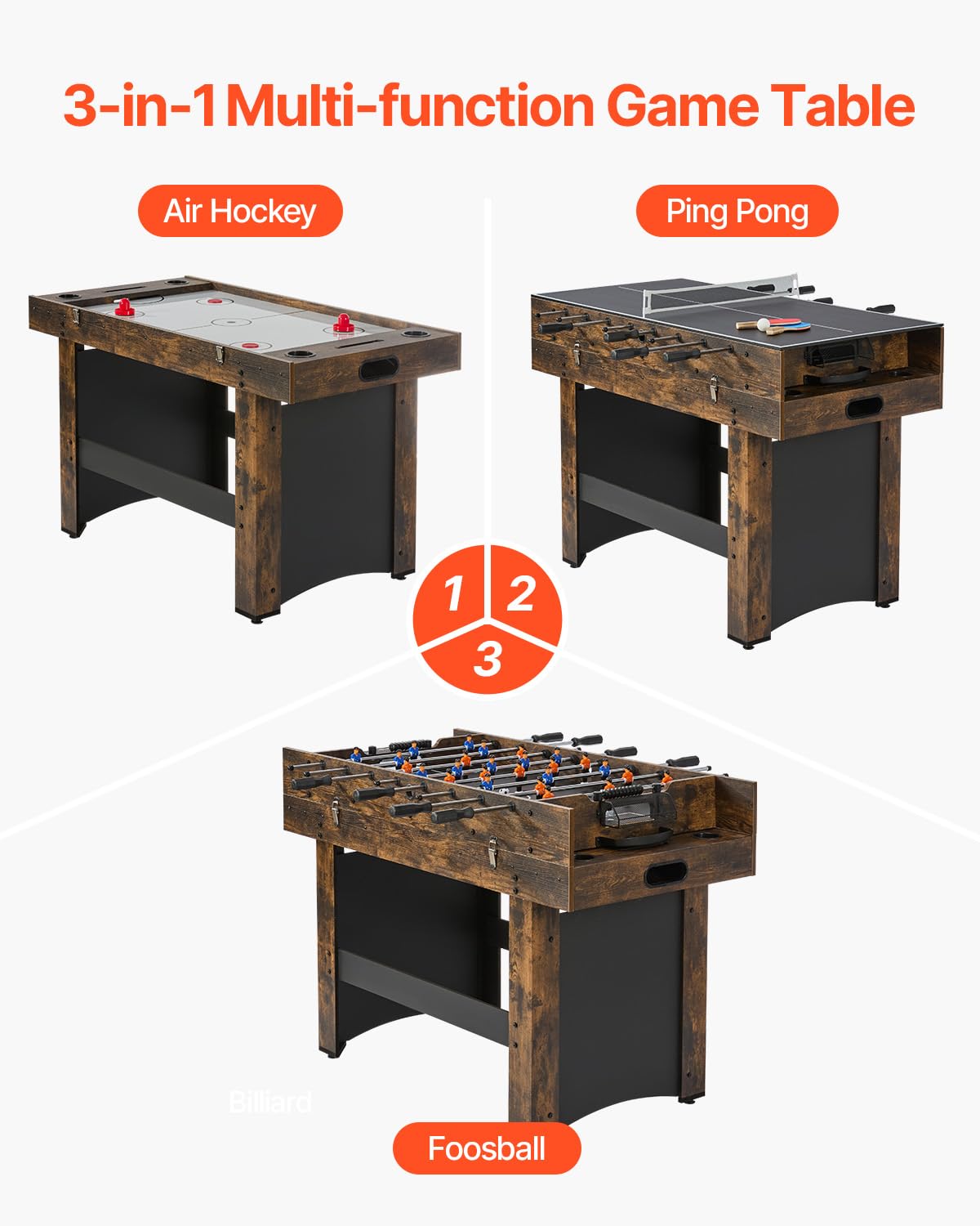 VEVOR 3-in-1 Combo Game Table Set, 54" Air Hockey Table, Multi Combination Table with Air Hockey, Ping Pong, Foosball, Pushers & Pucks, Air Powered Arcade Hockey Table for Family Game Room Office VEVOR