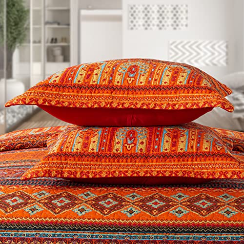 VAPUTAR Cotton Quilt King Size Bedding Set - 3 Pieces King Quilt Bedding Set, Boho King Size Quilts, Lightweight Reversible Coverlets Bedspreads for Farmhouse Bedroom (Red/Orange) VAPUTAR
