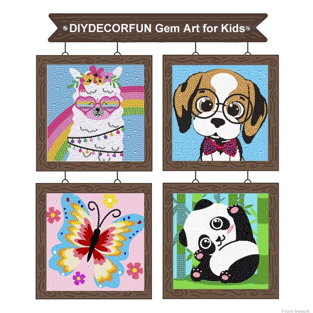 5D Diamond Painting Kits for Kids, Big Gem Diamond Arts Kits for Girls Boys,Alpaca Butterfly Easy Dot Painting Rhinestone Jewel Art,Panda Dog Whale Paint by Stickers for Kids 9-12 ages(6 PACK) DIYDECORFUN