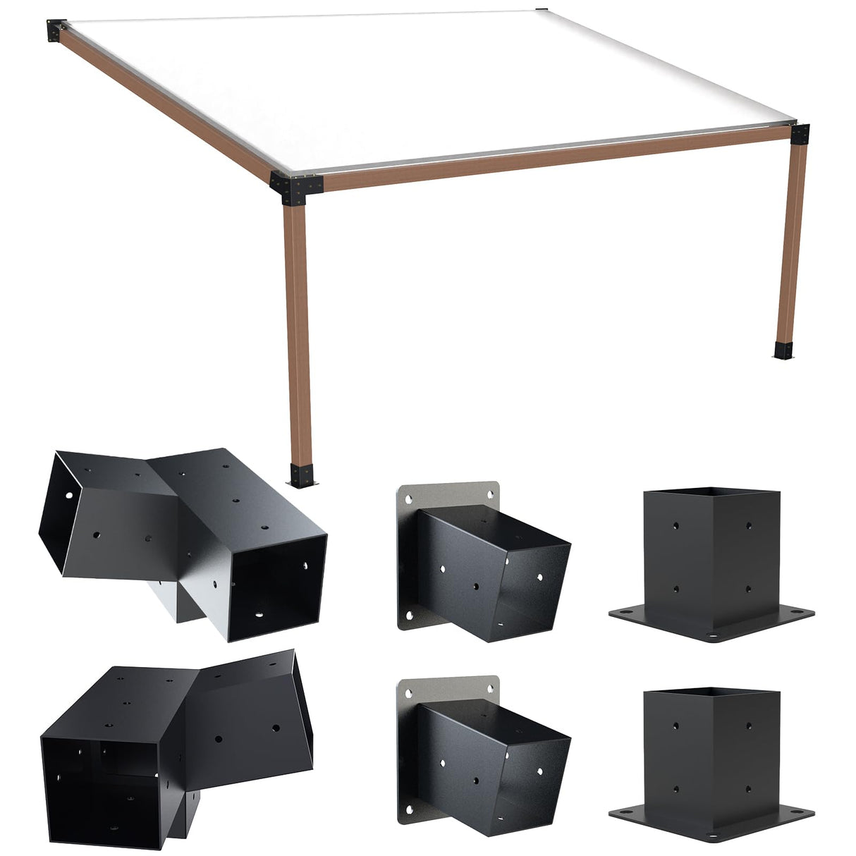 Grehitk Pergola Kit with Brackets, 15°Slanted Roof Pergola Bracket Kit, Roof Wall Mount Extension Bracket Kit 3-Way Brackets for Pergolas,Log Cabin Outdoor Pergola 4"x 4" (Actual 3.5" X 3.5") Lumber Grehitk