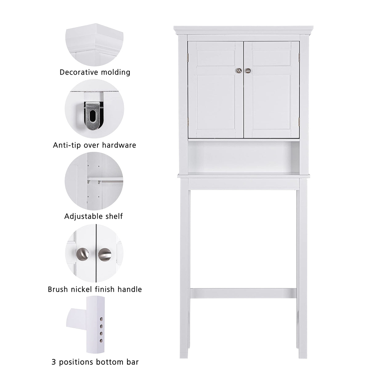 Spirich Over The Toilet Storage Cabinet, Bathroom Shelf Over The Toilet, Over Toilet Bathroom Organizer (White) Spirich