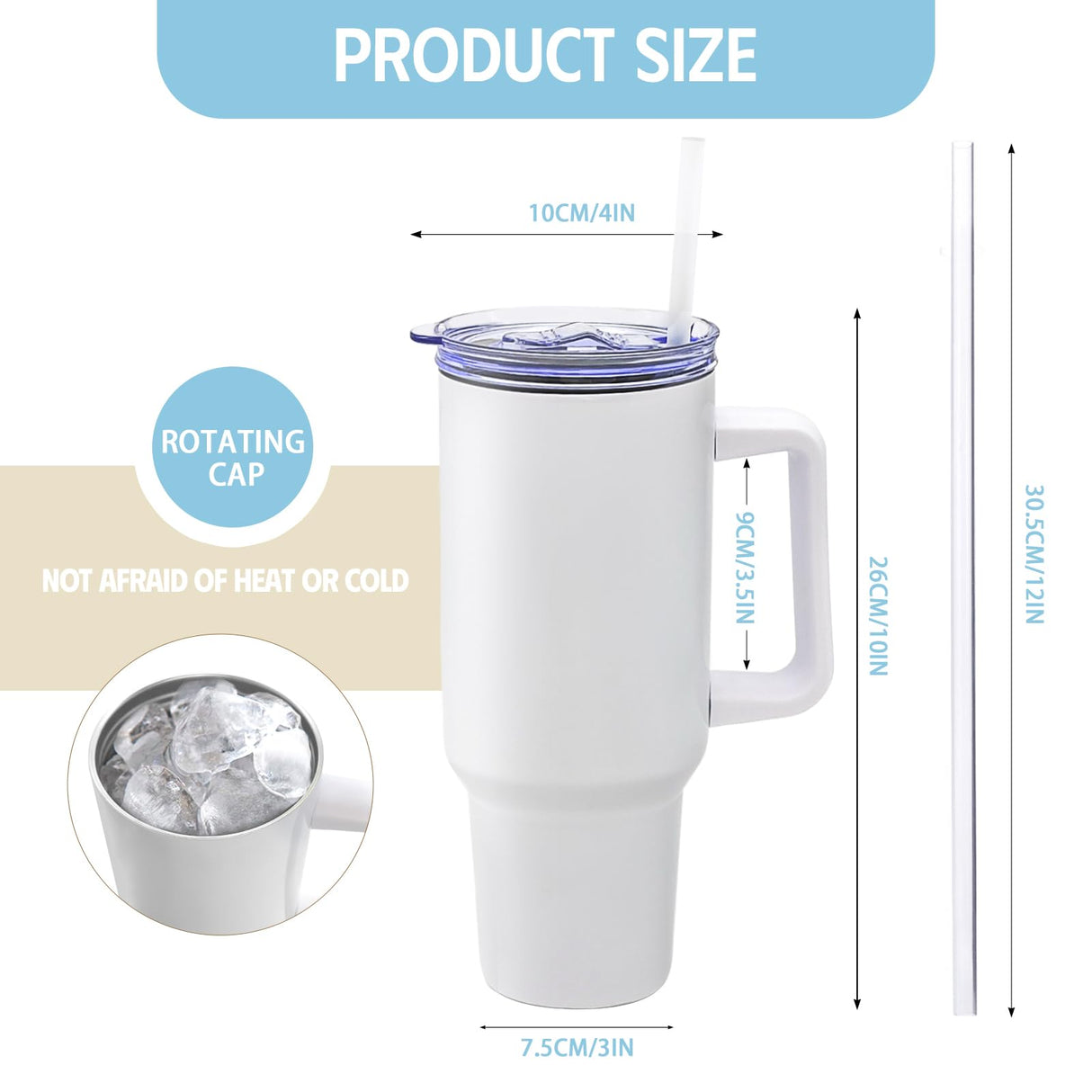 YOUKE OLA 8 Pack Sublimation Tumblers 40oz with Handle Blanks Stainless Steel Insulated Large Tumbler Bulk Coffee Travel Cups for Tumbler Heat Press Sublimation Oven Printing, White YOUKE OLA