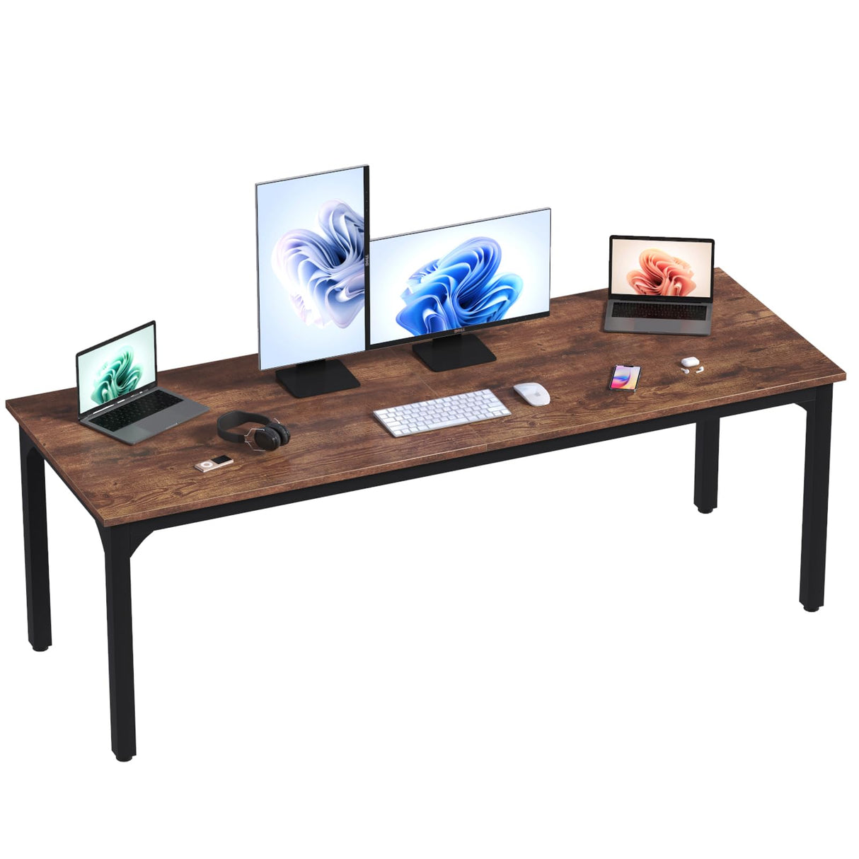 Vagaconl Computer Desk 78.74" L x 27.55" W x 29.52" H, Large Gaming Desk Extra Long 2 Person Desk, Home Desks for Work Study Student Writing, Metal Frame Rustic Brown (Only Table) Vagaconl