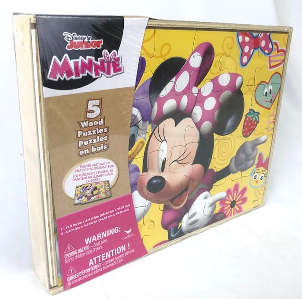 Disney Minnie Mouse 5 Wood Jigsaw Puzzles in Wood Storage Box Disney
