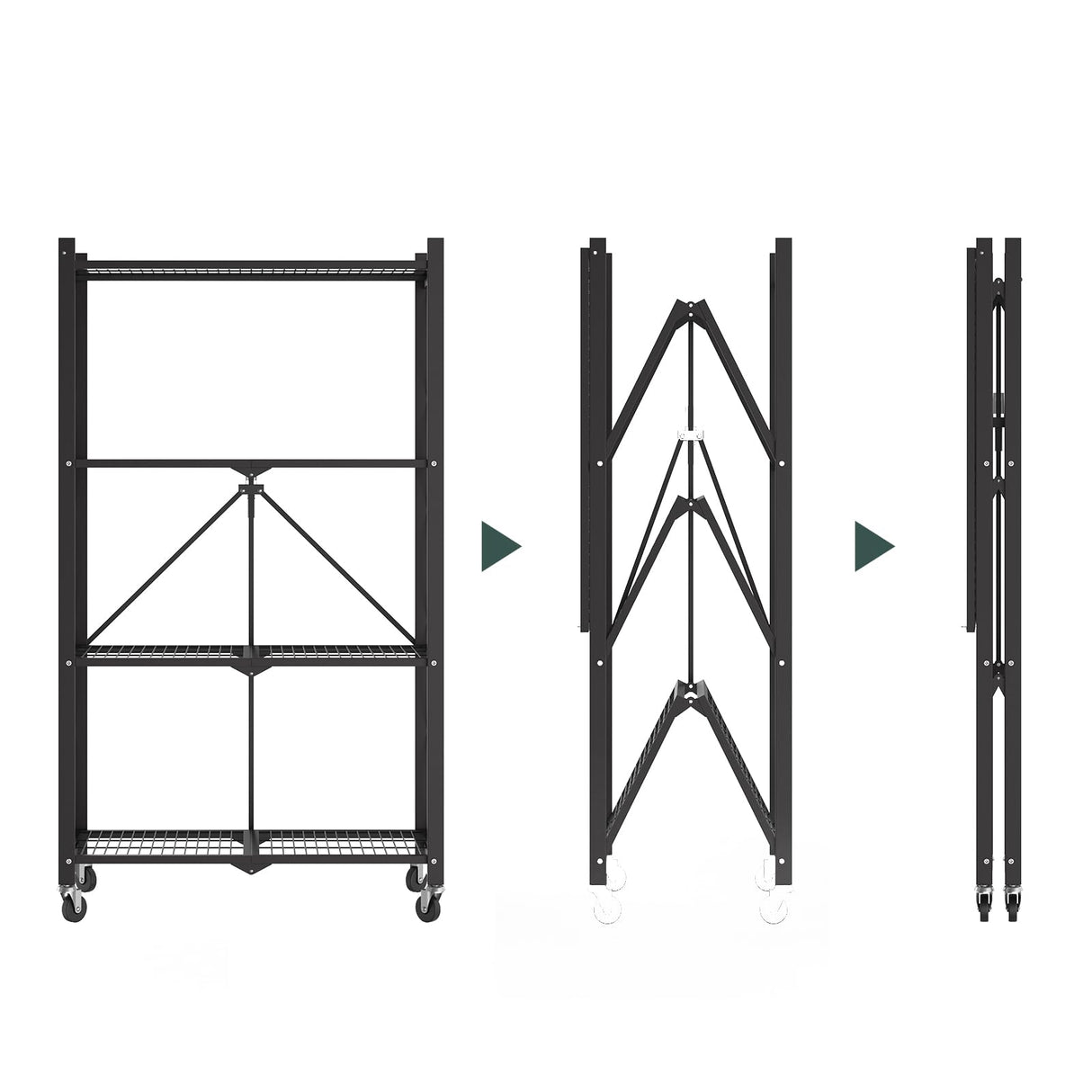FREGREE 50" H 4 Tier Foldable Storage Shelf with Wheels, Folding Shelving Loads 400 LBS, Metal Steel Garage Shelves, Rolling Standing Utility Rack for Kitchen, Pantry, Office, Black FREGREE