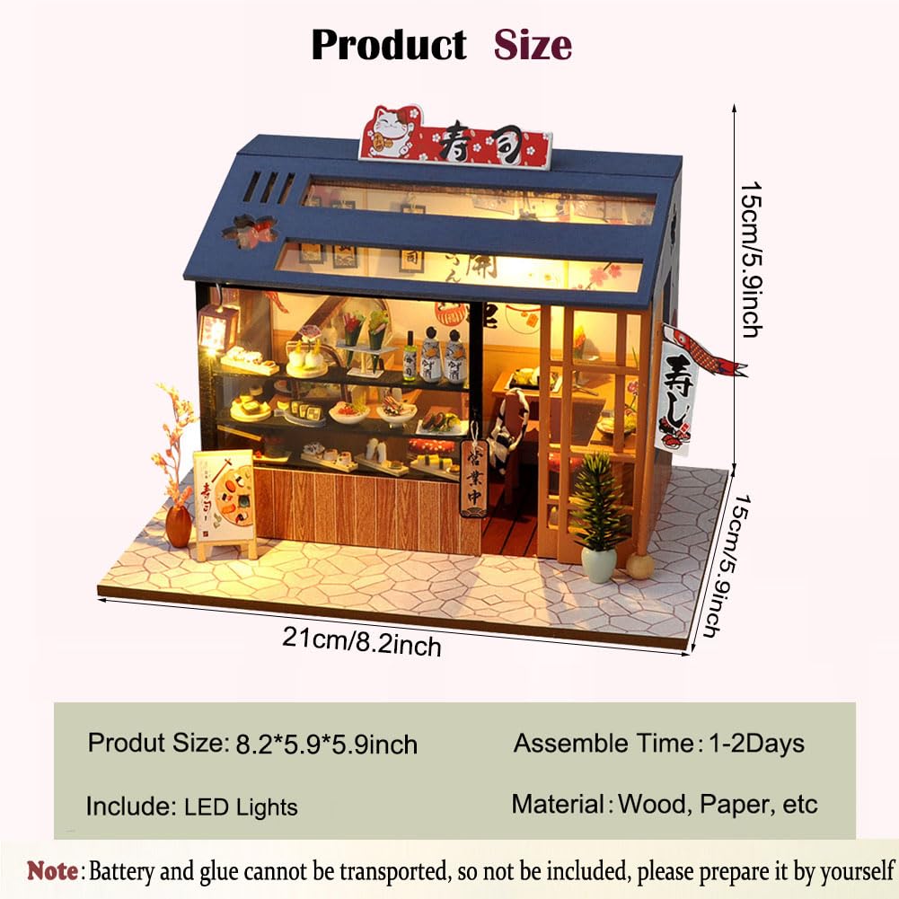 DIY Miniature House Kit with LED Light,Japanese Style Dollhouse Miniature House Kit,Mini House kit Ideal Gifts for Birthday Christmas CHOOYIH