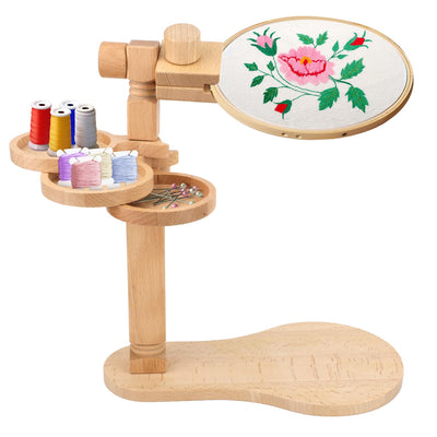 Embroidery Hoop Stand, Rotated Wooden Embroidery Holder Adjustable Rotatable Cross Stitch Stand for Embroidery Sewing Needlework Projects (Embroidery Hoop Not Included)