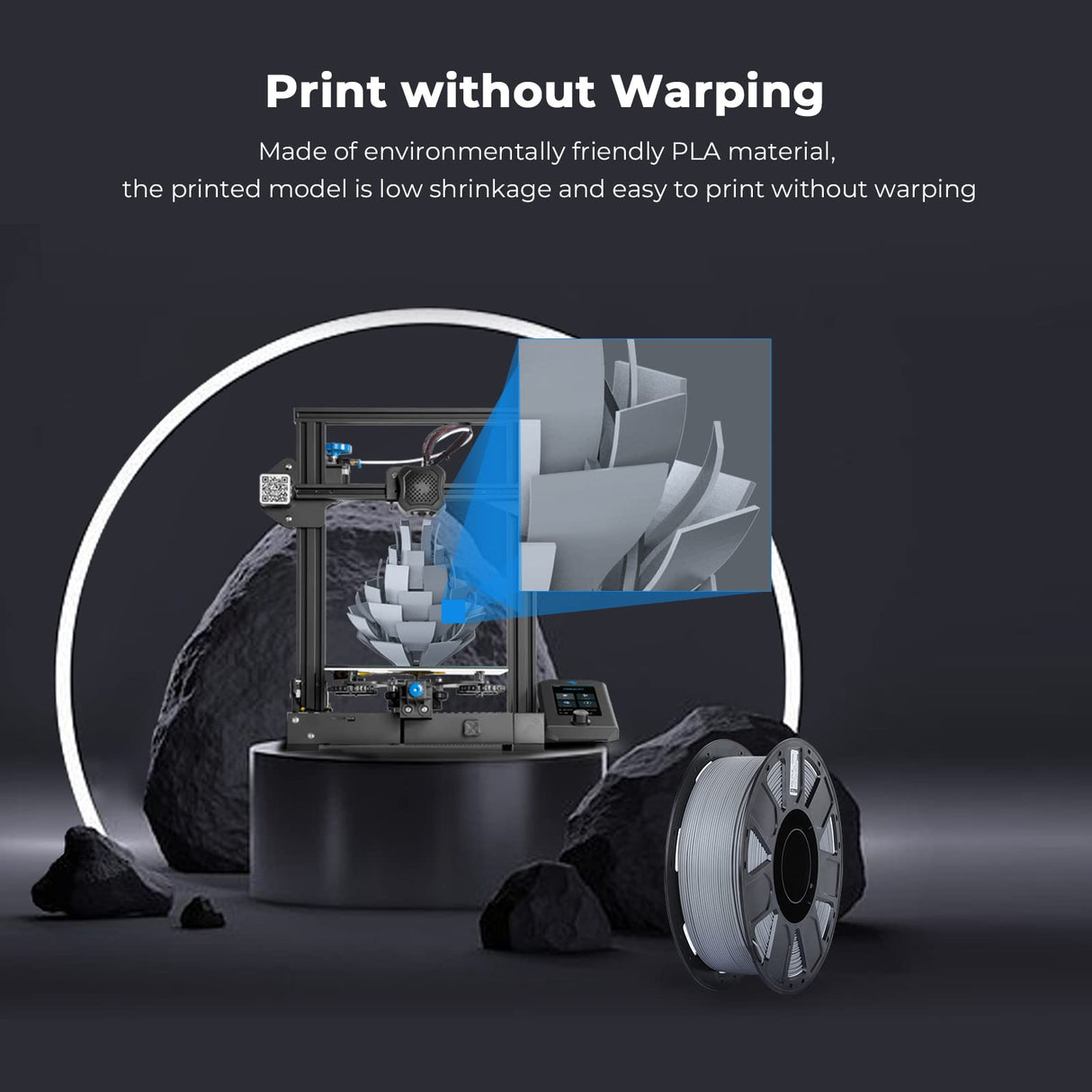 Creality 3D Printer Filament 1.75mm, Ender PLA Filament No-Tangling Smooth Printing Without Clogging No Warping, Fit Most FDM 3D Printers, 1kg Spool, Dimensional Accuracy +/- 0.02mm, Gray Creality