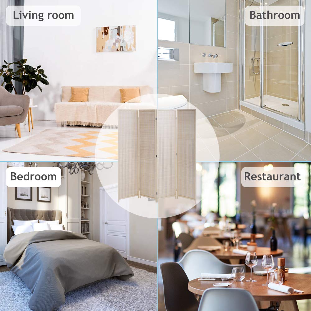 Room Divider Privacy Screen Folding 4 Panel 72 Inches High Portable Room Seperating Divider, Handwork Bamboo Mesh Woven Design Wall, Room Partitions and Dividers Freestanding, Natural Dkeli