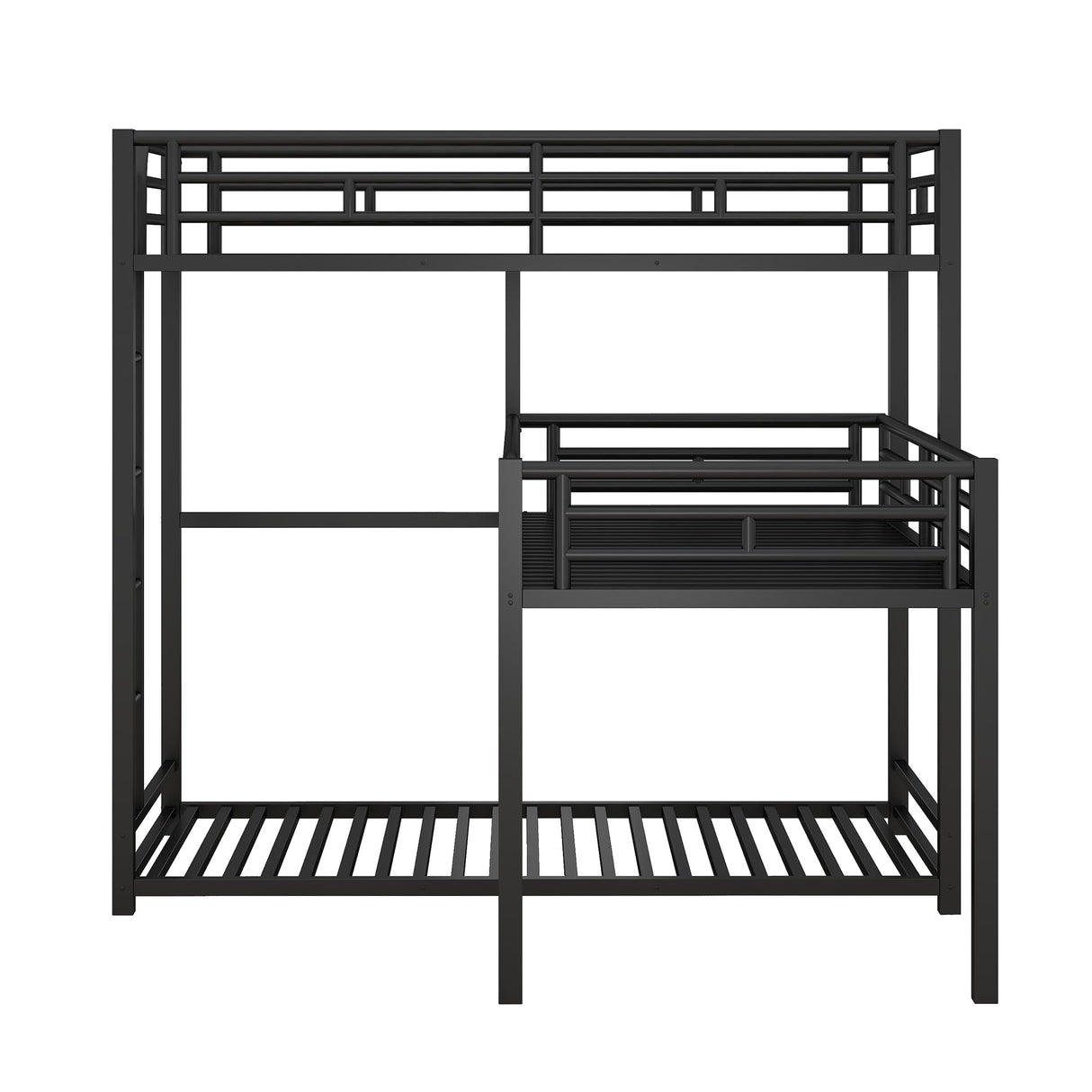 Jintop L-Shaped Metal Triple Twin Size Bunk Bed with Integrated Ladder,Modern Multifunctional Bed Frame w/Full-Length Guardrails & Slats Support,Easy Assembly,for Dorm or Guest Room,Black Jintop