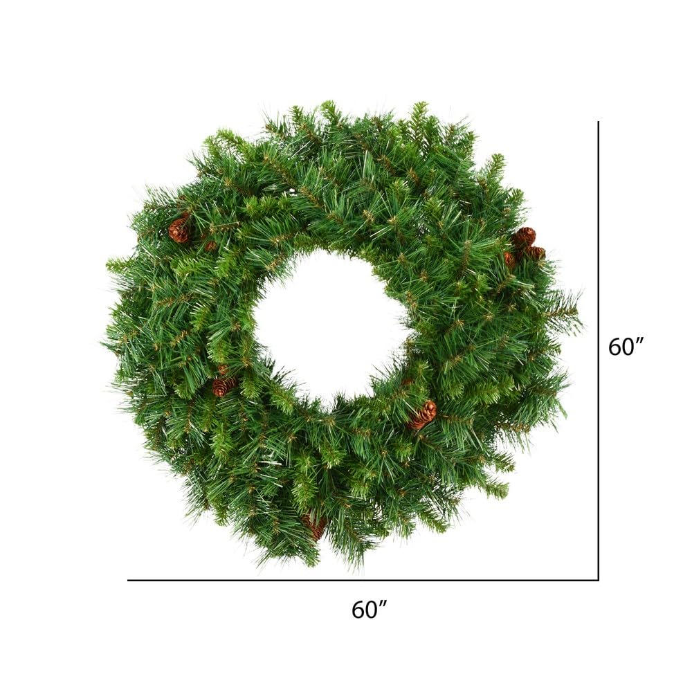 Vickerman 60" Cheyenne Pine Artificial Christmas Wreath with 860 PVC Tips - Indoor and Outdoor Use- Seasonal Holiday Decor - Featuring Pinecones for a Realistic Look Vickerman