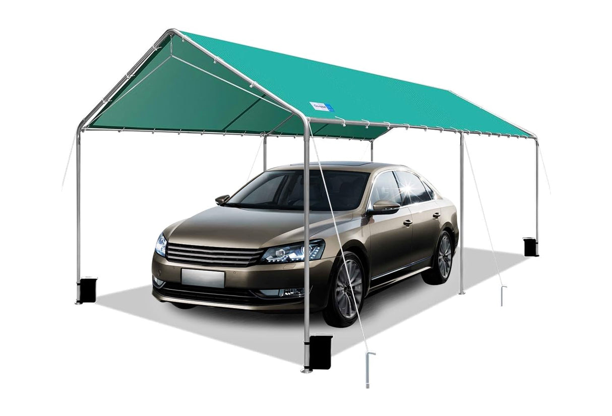 Carport Canopy 10'x20' Heavy Duty Carport, Waterproof & UV Protected Garage Top Tarp Shelter Cover with Reinforced Steel Cables, Outdoor Portable Garage for Car, Boat Tent, Green SAILARY