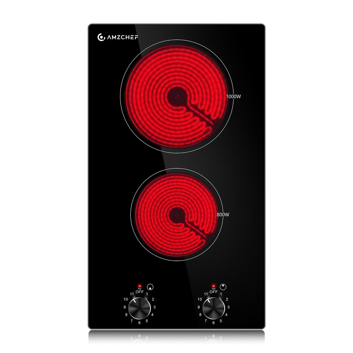 AMZCHEF 12Inch 2 Burner Electric Cooktop, 1800W/11Levels 2 Burners Stove Top With Knob Control Countertop & Built-in Radiant Electric Stove with Residual Heat Indicator amzchef