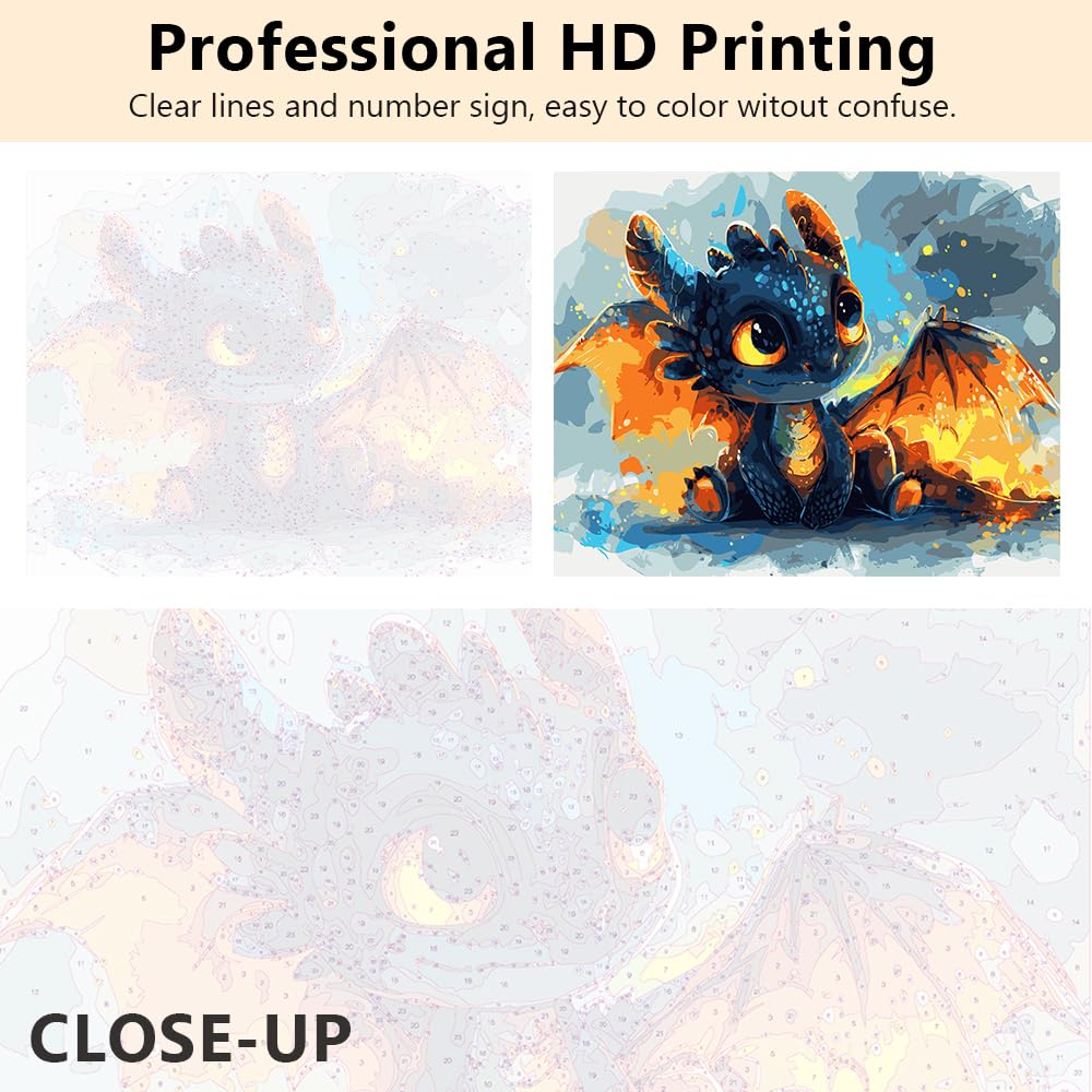 DIY Paint by Number Kits for Adults Beginner Wall Paint by Numbers Dragon Painting by Numbers Artwork Dragon Baby Cub Paint by Numbers Kits Crafts for Living Room Wall Decor 16x20 in (Frameless) Rebotipy