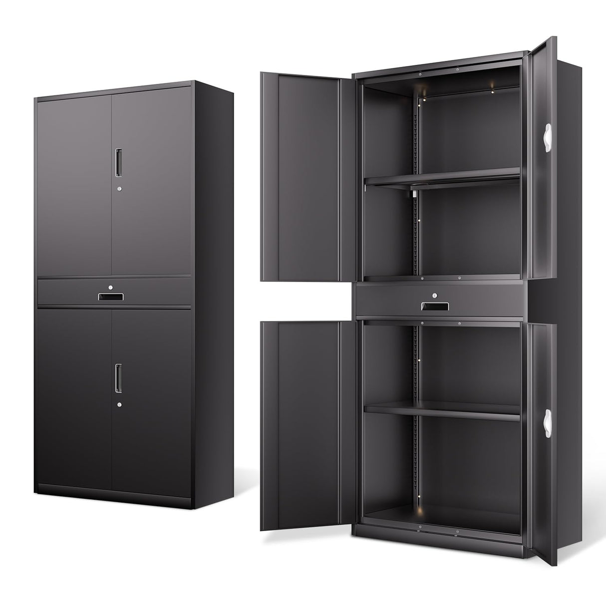 DNA MOTORING 71'' Metal Storage Cabinet, Locking Tool Cabinet with 1 Drawer and Adjustable Shelves, Lockable Heavy Duty Metal Locker for Garage,Office,Home,Gym, Black, TOOLS-00629-BK-BK-A DNA MOTORING