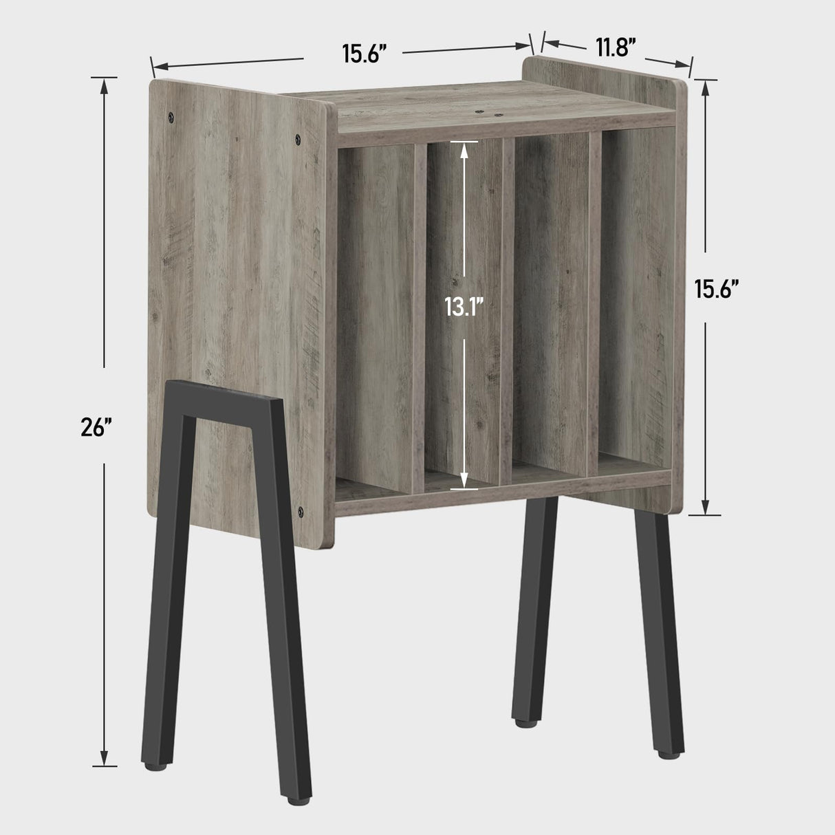 TUTOTAK Record Player Stand, Record Storage Table, End Table with Vinyl Holder Display Shelf, Side Table, Turntable Stand, Nightstand (Greige) TUTOTAK