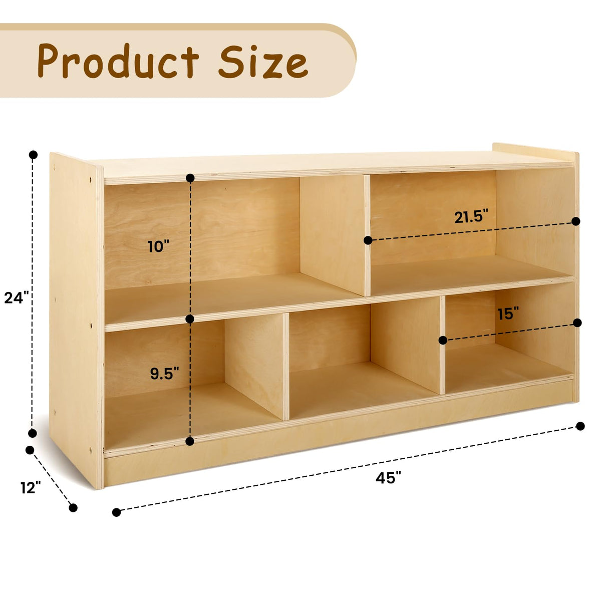 Wingyz Natural Wood 5-Section Montessori Bookshelf & Toy Storage Organizer for Kids Wingyz