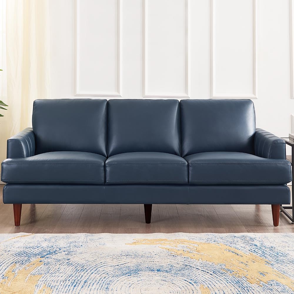 Hydeline Cassia Top Grain Leather Sofa Couch, 80", Bristol Navy, Memory Foam and Pocket Coils Hydeline