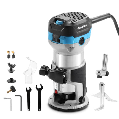 Genmitsu 1.25 HP 65mm Diameter Palm Trimmer Router, Compact Router Wood Tool With Fixed Base, 6 Variable Speeds 10000-30000 R/MIN, with 1/4“ Collet, Perfect for CNC Woodworking & DIY Project