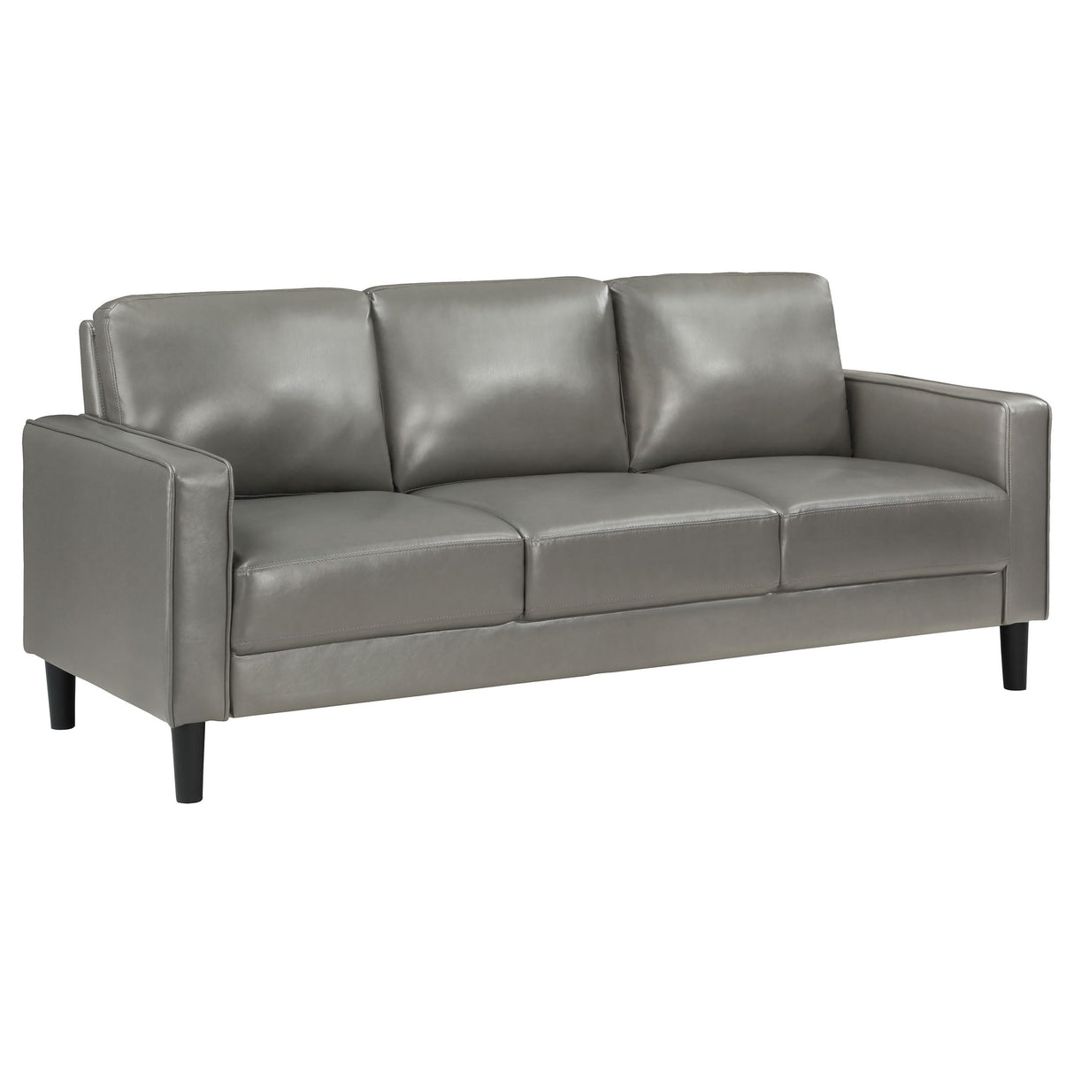 Coaster Home Furnishings - Ruth - Faux Leather Upholstered Track Arm Stationary Sofa with Foam Seat and Webbed Backrest - Transitional - Living Room - Gray - 508365 Coaster Fine Furniture