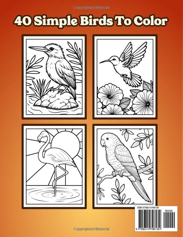 Simple Birds Coloring Book: 40 Easy Large Print Designs with Thick Lines For Seniors. Majosta