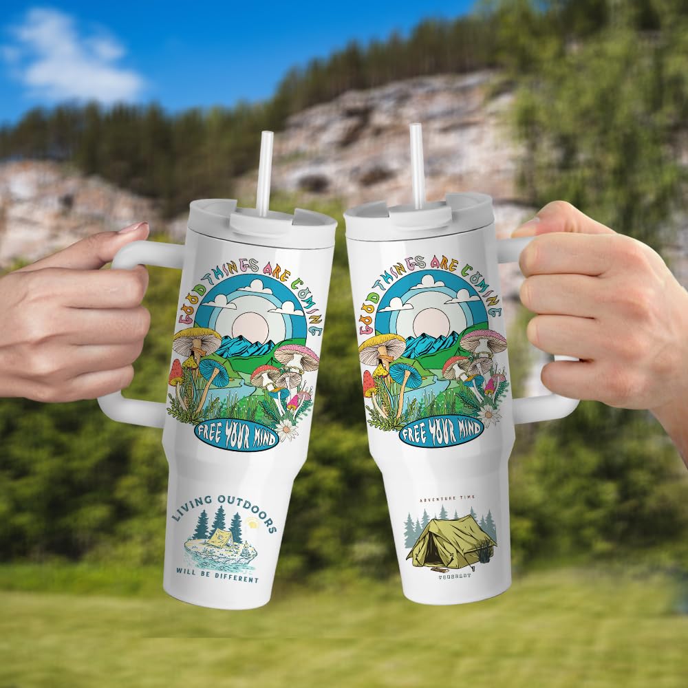 PYD Life 2 Pack 40 OZ Sublimation Tumblers with Handle White Blanks Stainless Steel Cups Mugs with Lid and Plastic Straw for Sublimation Oven Tumbler Heat Press Printing PYD Life