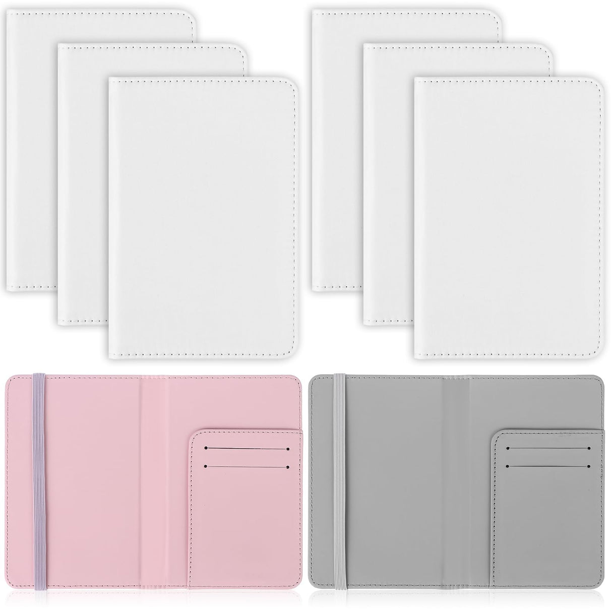 6 Pieces DIY Sublimation Passport Holder Covers, PU Leather Blank Heat Transfer Travel Passport Book Holder Wallet Cover for Passport, Business Cards, Credit Cards, Boarding Passes(Pink+Gray) Easywiny