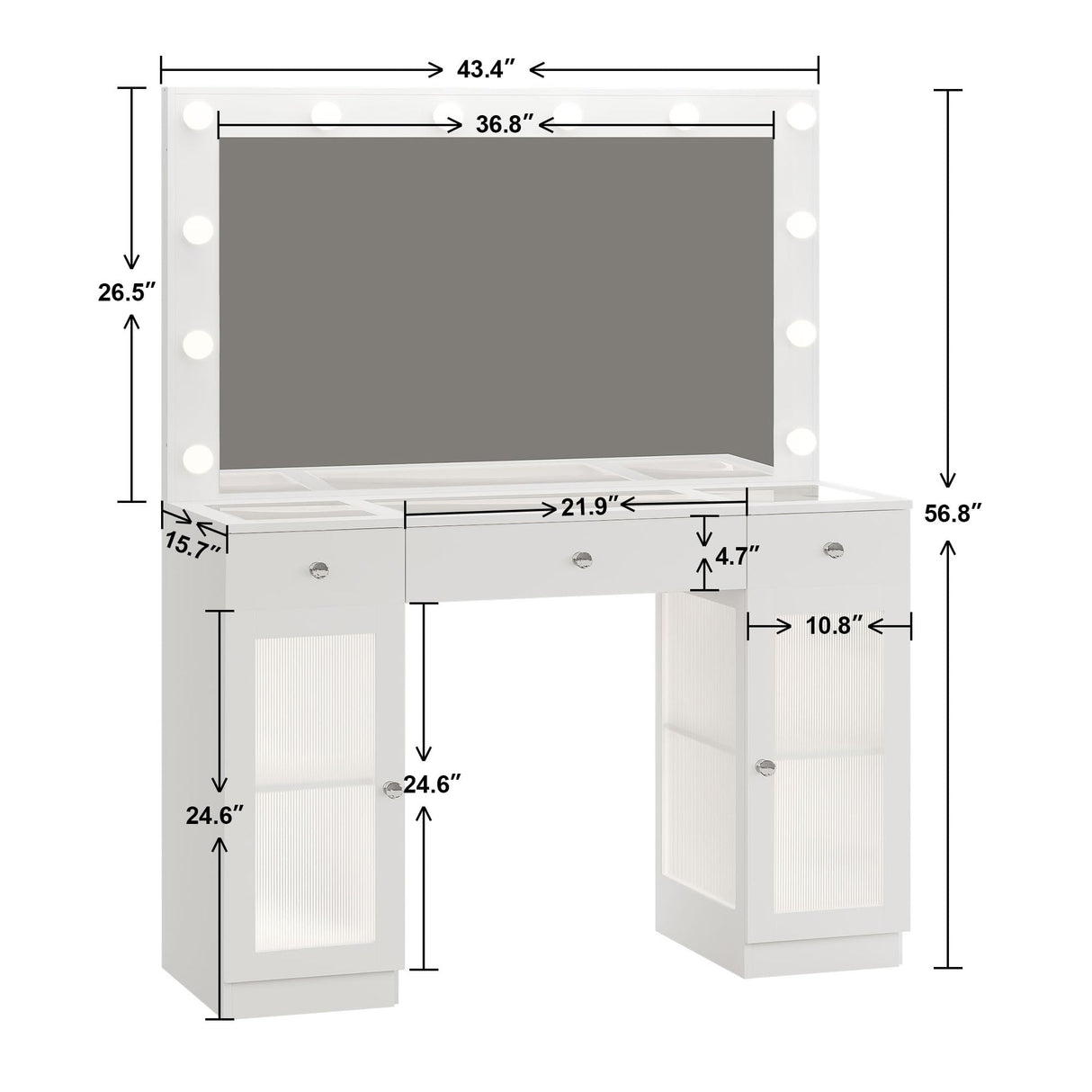 IFSEB Vanity Desk with Mirror and Lights, Glass Top Vanity with Lights & Power Outlet, Makeup Vanity Desk with Lights, White Vanity Table with 3 Color Lighting Modes, Dressing Table for Women, Girls IFSEB