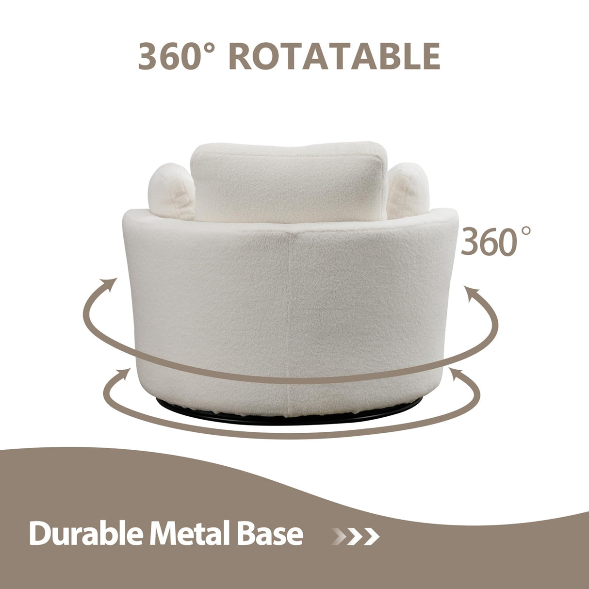 Chifee & Vingol 42.2" Oversized Swivel Accent Chair Round Barrel Chair,Sherpa,Ivory Chifee & Vingol