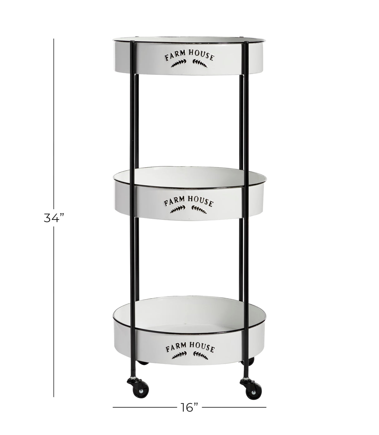 Deco 79 Metal Kitchen Rolling 3 Shelf Storage Cart with Wheels, 16" x 16" x 34", White, LARGE SIZE Deco 79