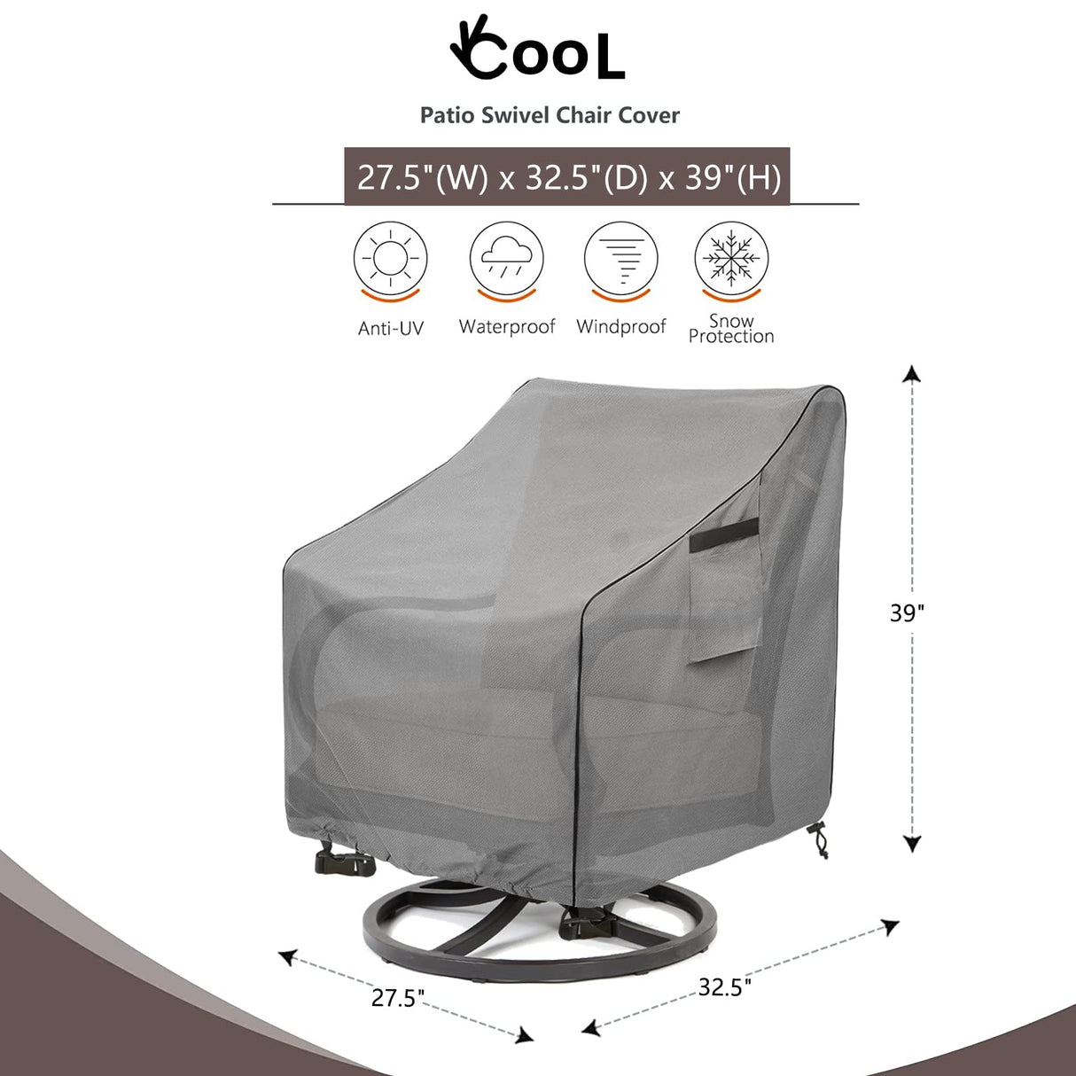 okcool Outdoor Swivel Chair Cover 2 Pack,Outdoor Furniture Patio Chair Covers Waterproof Clearance,(27.5" W x 32.5" D x 39" H) Outdoor Lawn Patio Furniture Covers,Grey okcool